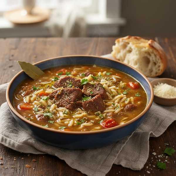 Savory Beef Orzo Soup recipe