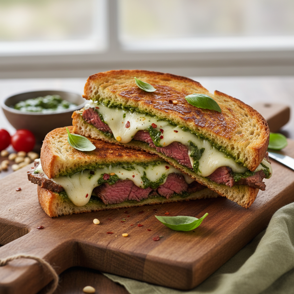 Savory Beef Pesto Melt Panini recipe
