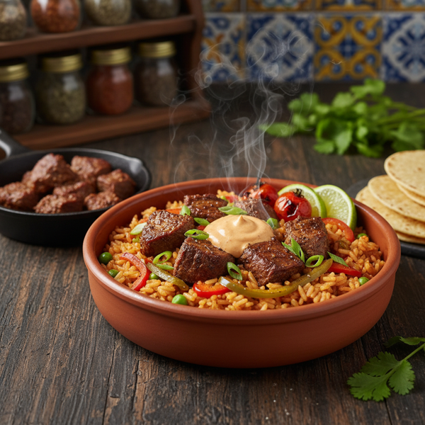 Savory Beef Spanish Rice Bowl recipe
