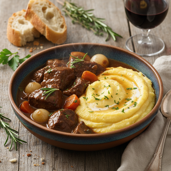 Savory Beef Stew with Creamy Polenta recipe