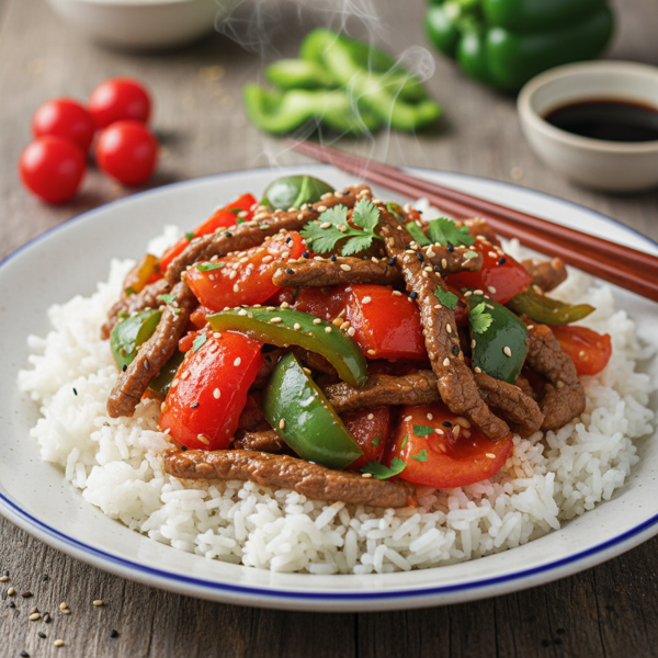 Savory Beef Stir-Fry with Tomatoes and Green Peppers recipe