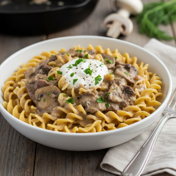 Savory Beef Stroganoff with Egg Noodles recipe
