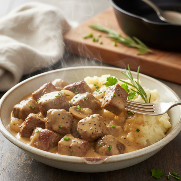 Savory Beef Tips in Creamy Gravy recipe