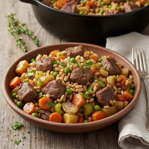 Savory Beef & Barley Pilaf with Vegetables recipe