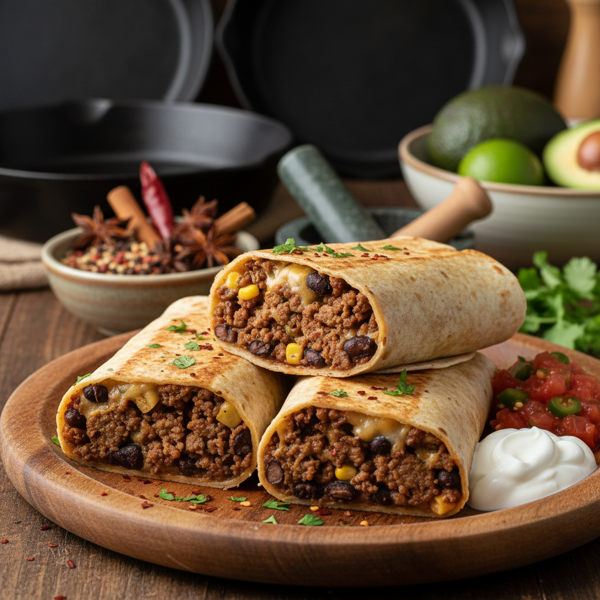 Savory Beef & Bean Burritos with Spices recipe