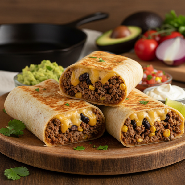 Savory Beef & Cheese Burritos recipe