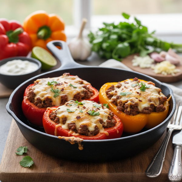 Savory Beef & Cheese Stuffed Bell Peppers recipe