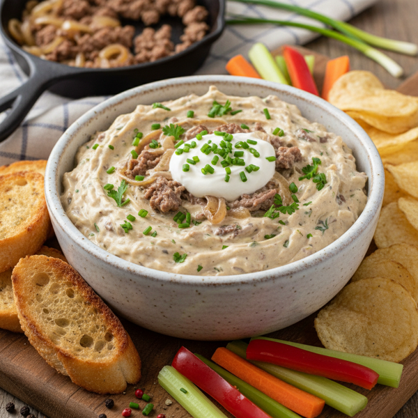 Savory Beef & Chive Onion Dip recipe