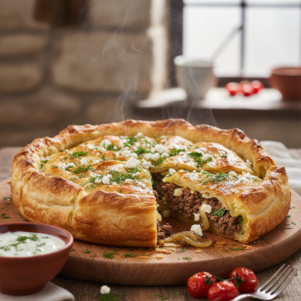 Savory Beef & Feta Phyllo Pie recipe