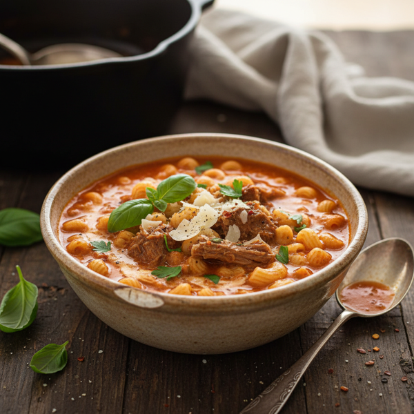 Savory Beef & Macaroni Tomato Soup recipe