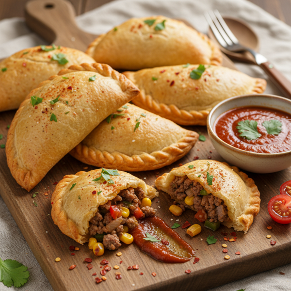 Savory Beef & Pork Empanadas with Spiced Tomato Sauce recipe