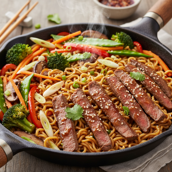 Savory Beef & Ramen Veggie Skillet recipe