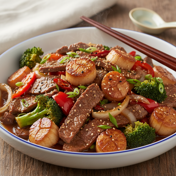 Savory Beef & Scallop Stir-Fry recipe