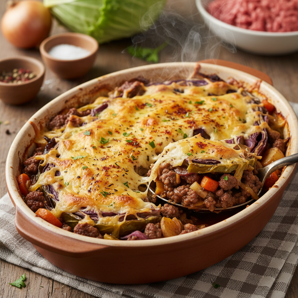 Savory Beef and Cabbage Bake recipe