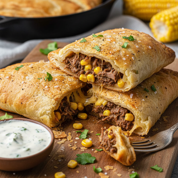 Savory Beef and Cheesy Corn Foldover recipe