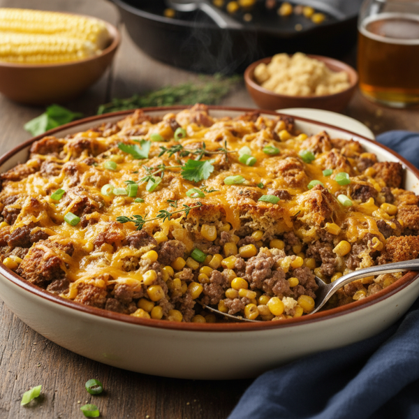 Savory Beef and Corn Stuffing Bake recipe
