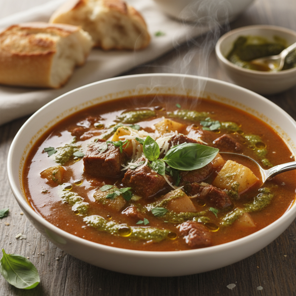 Savory Beef and Pesto Potato Soup recipe