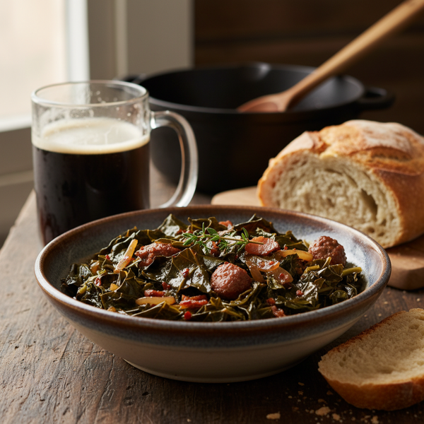 Savory Beer-Braised Collard Greens recipe