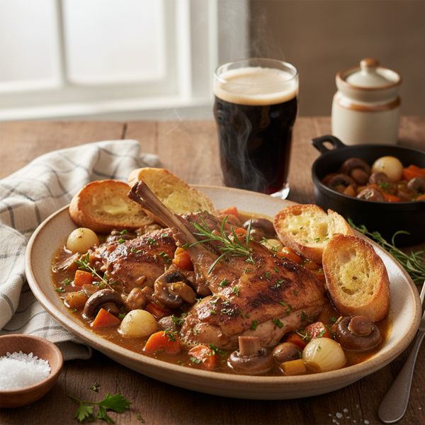 Savory Beer-Braised Rabbit (or Chicken) Delight recipe