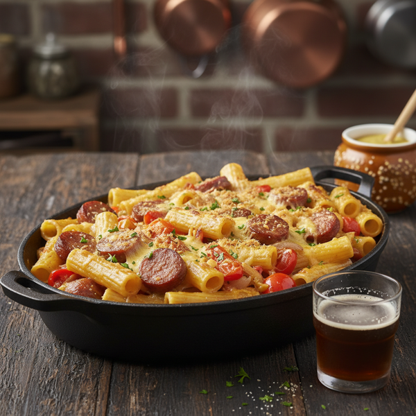 Savory Beer Brat Rigatoni Bake recipe