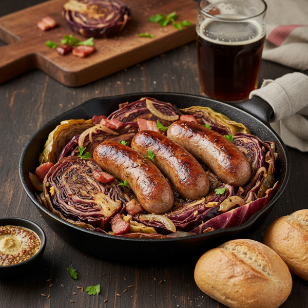Savory Beer Bratwurst and Cabbage Delight recipe