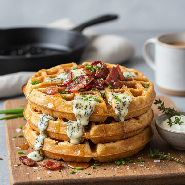 Savory Belgian Blue Cheese and Bacon Waffles recipe