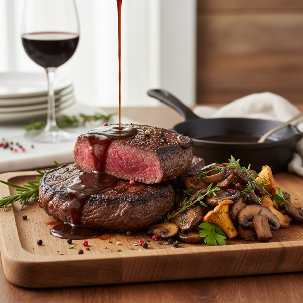 Savory Bison Steaks with Rich Mushroom Reduction recipe