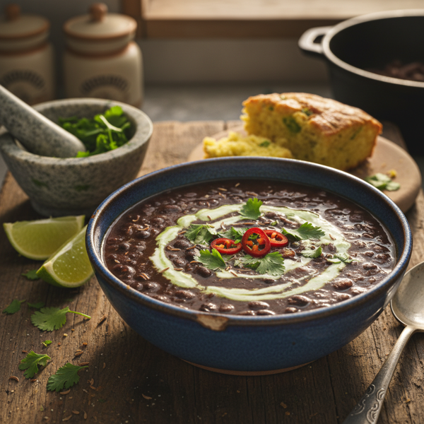 Savory Black Bean Soup with Herbs recipe