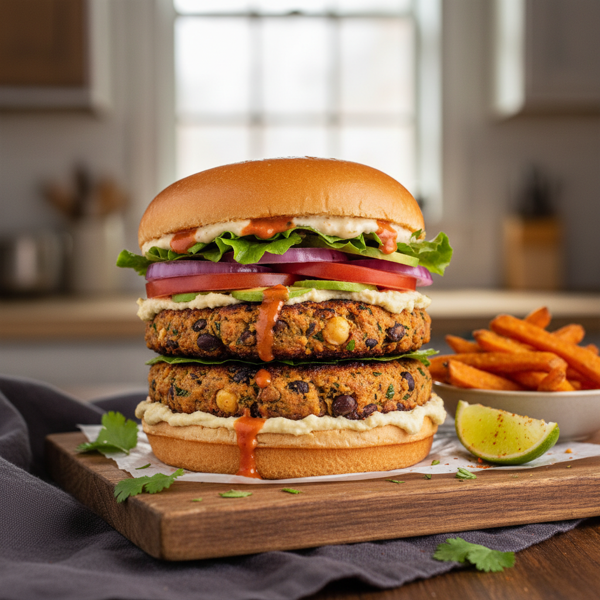 Savory Black Bean & Hummus Veggie Burgers recipe