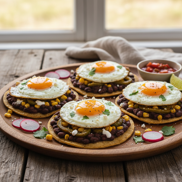 Savory Black Bean & Poblano Fried Egg Tostadas recipe