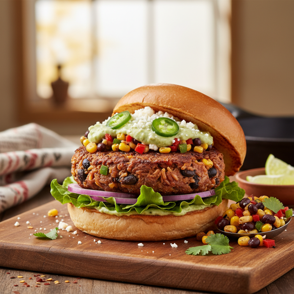Savory Black Bean & Rice Fiesta Burgers recipe