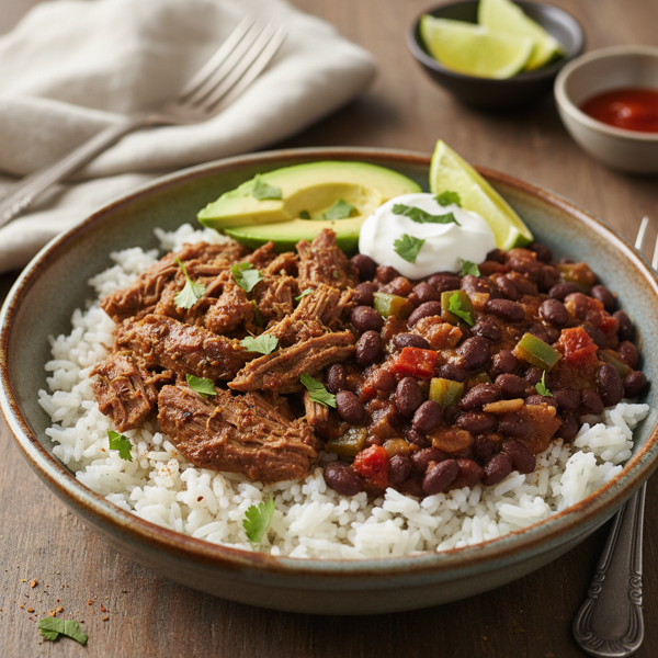Savory Black Bean and Beef Rice Bowl recipe