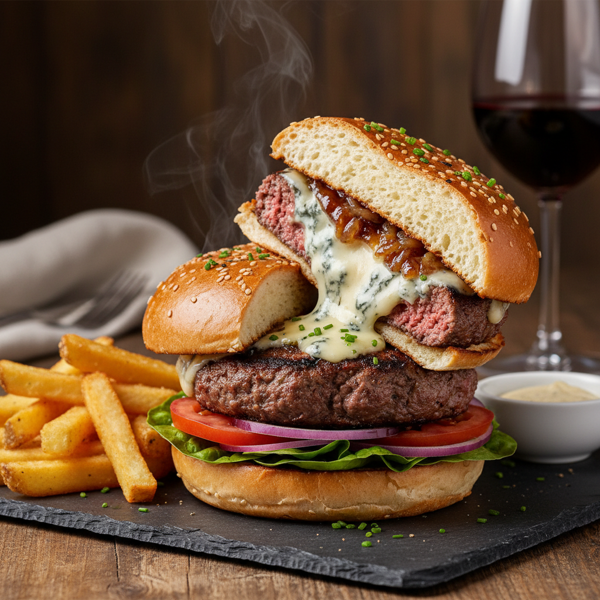 Savory Bleu Cheese-Stuffed Gourmet Burgers recipe