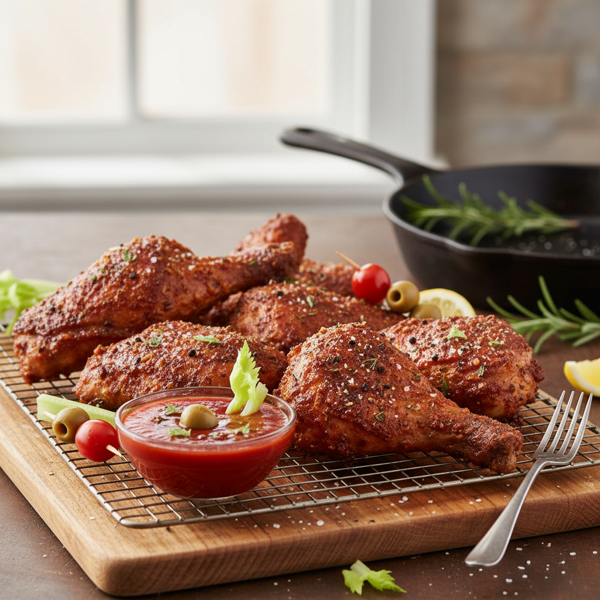 Savory Bloody Mary Infused Oven-Fried Chicken recipe