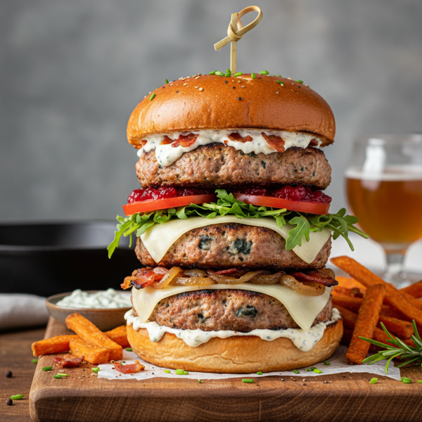 Savory Blue Cheese & Bacon Infused Turkey Burgers recipe