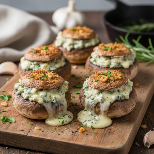 Savory Blue Cheese & Garlic Stuffed Mushrooms recipe