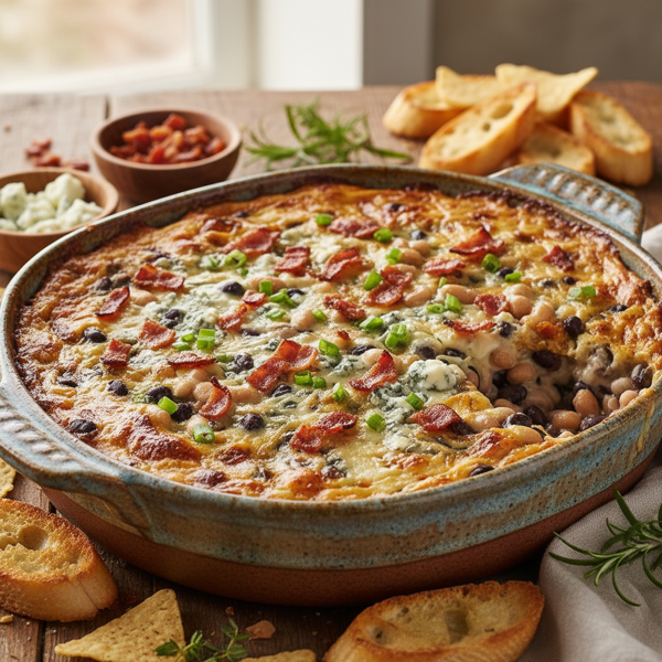 Savory Blue Cheese and Bacon Bean Dip recipe