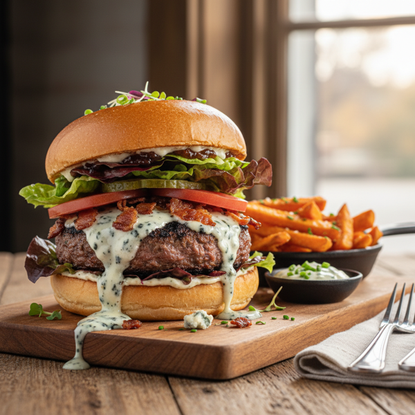 Savory Blue Cheese and Bacon Burgers recipe
