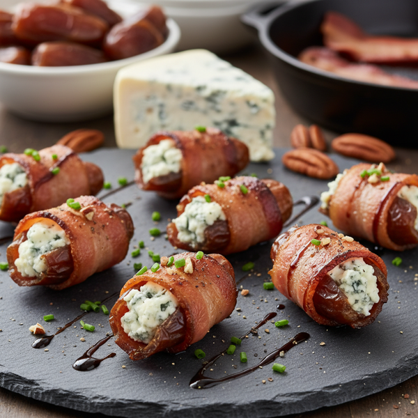 Savory Blue Cheese and Pecan-Stuffed Dates with Crispy Bacon recipe