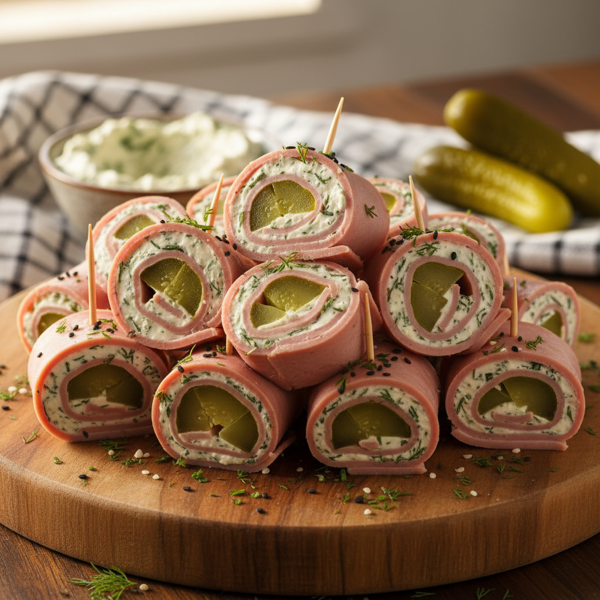 Savory Bologna & Pickle Pinwheels recipe