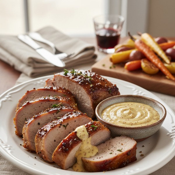 Savory Bourbon-Glazed Pork Tenderloin with Creamy Mustard Dipping Sauce recipe