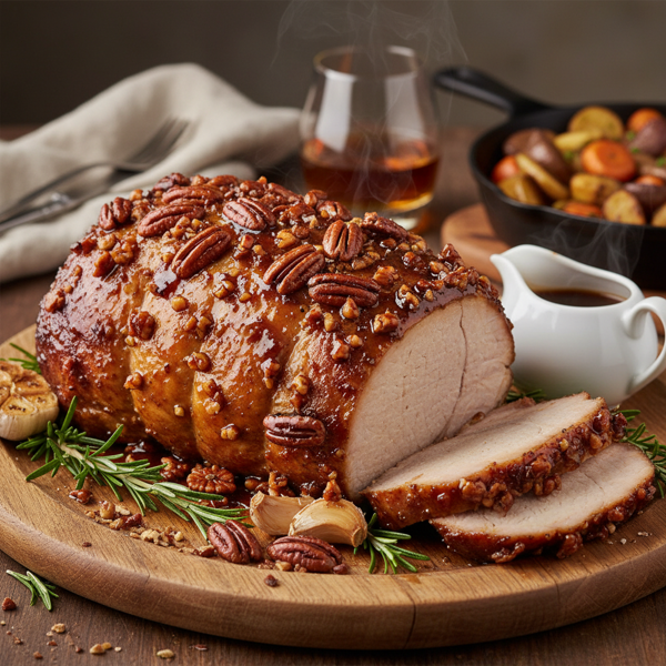 Savory Bourbon Pecan-Glazed Pork Roast recipe