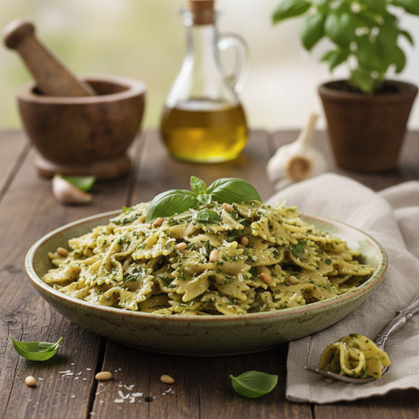 Savory Bow Tie Pasta with Garlic Pesto Infusion recipe