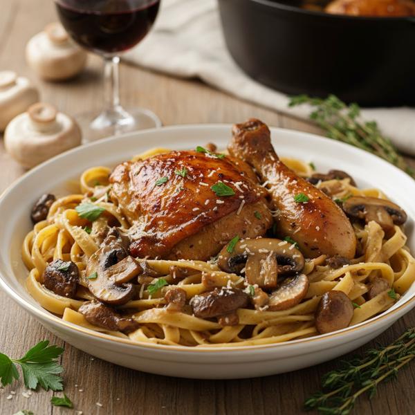 Savory Braised Chicken with Mushroom Pasta Sauce recipe