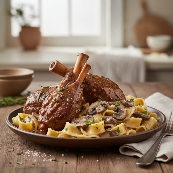 Savory Braised Lamb Shanks with Creamy Mushroom Pasta recipe