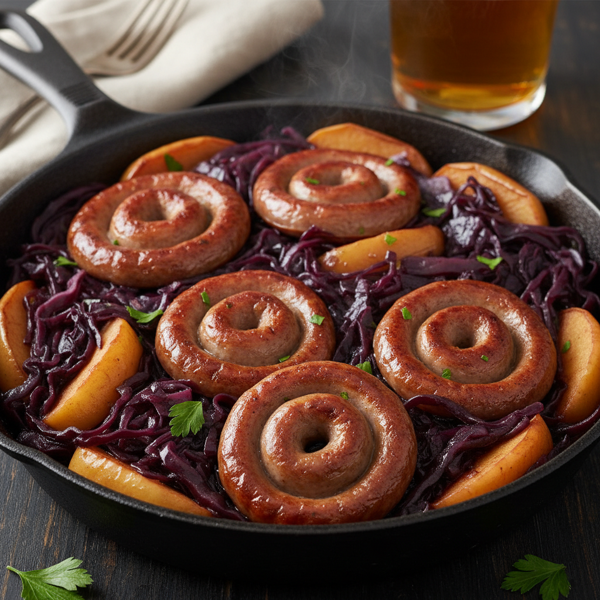 Savory Braised Red Cabbage with Apples and Bratwurst recipe