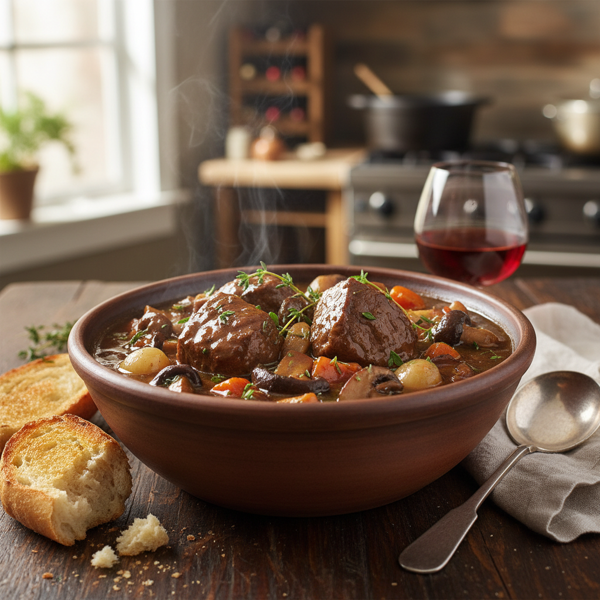 Savory Brandied Beef Stew with Mushrooms recipe
