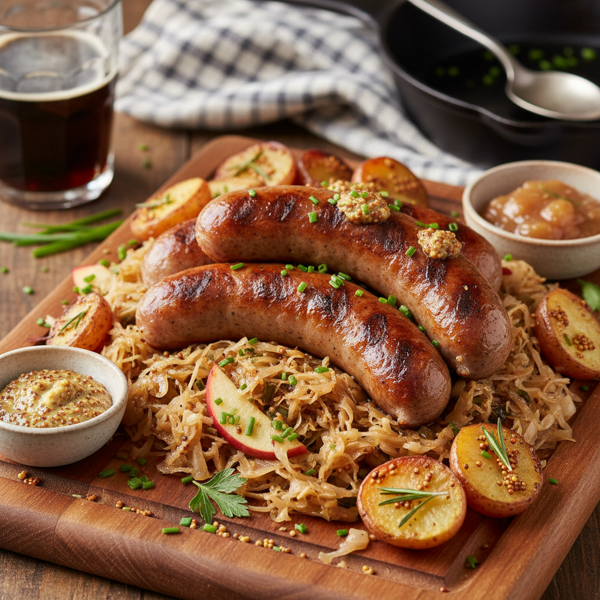 Savory Bratwurst and Tangy Sauerkraut Delight recipe
