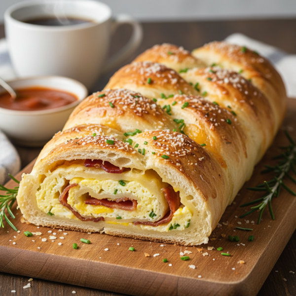 Savory Breakfast Bacon and Egg Stromboli recipe