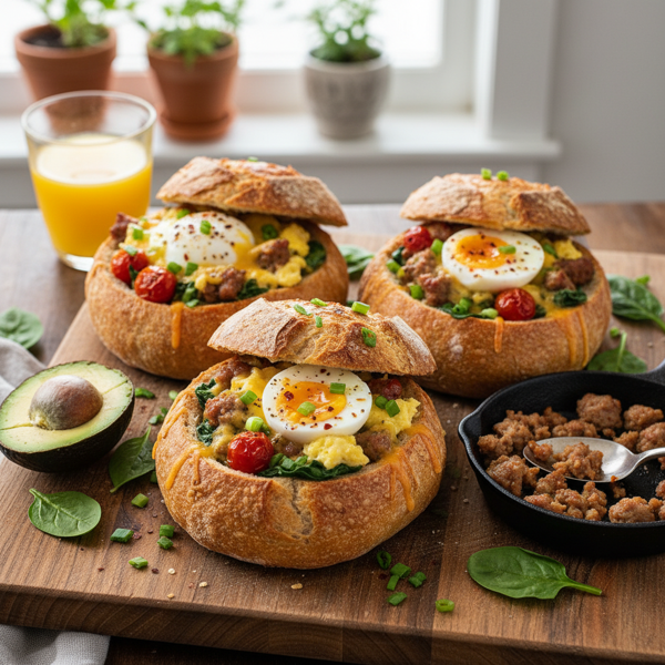 Savory Breakfast Bread Bowls recipe